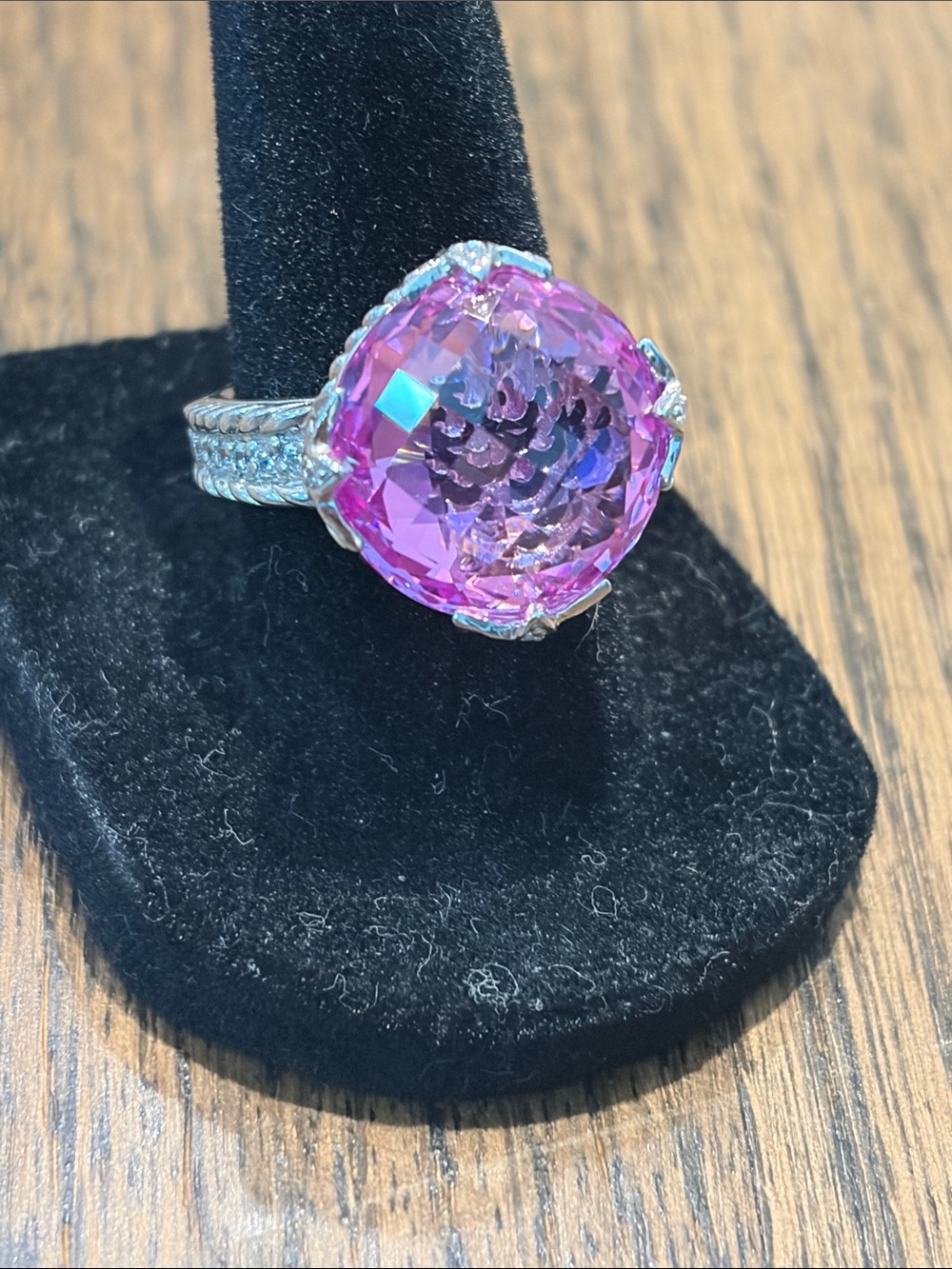 Judith Ripka Pink faceted quartz & cz set in 925 sterling size 7